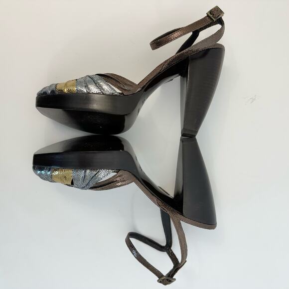 Fendi Orlando High Heel Sandals Bronze Gold Silver Leather Wood |Size 41 (US 10) - Picture 7 of 10